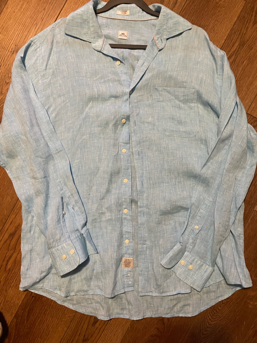Peter Millar Linen Crown Crafted Astino Lino Light Blue Shirt L